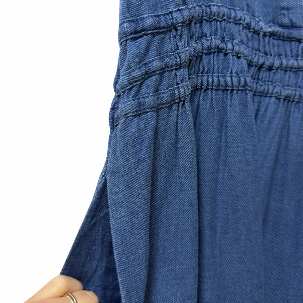 Anthropologie Maeve Somerset Chambray Tiered Maxi Dress Size L Blue Pockets NEW - Picture 5 of 9